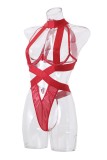 Red Sexy Solid Hollowed Out Patchwork Backless Lingerie