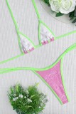 Розовый Сексуальный сплошной бинт Пэчворк Контрастные купальники с открытой спиной (с прокладками)