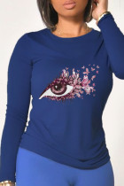 T-shirts à col rond et patchwork imprimés Street Eyes bleu marine