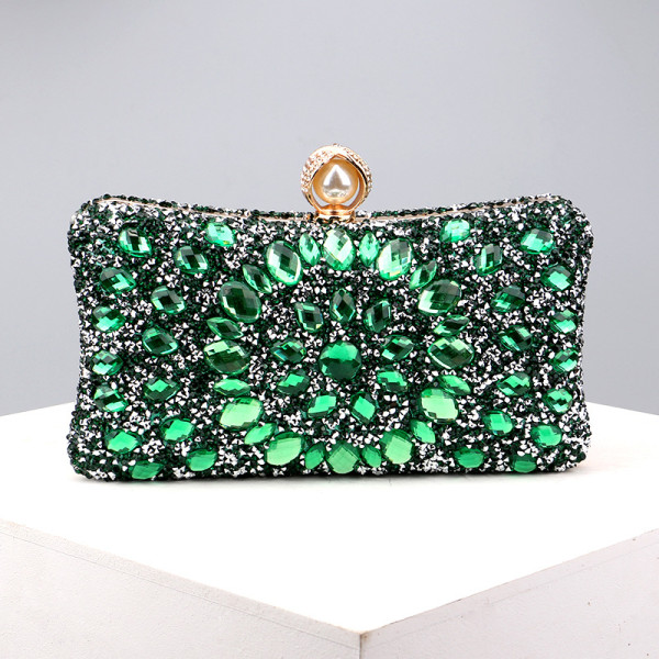 Bolsos de diamantes de imitación de cadenas de patchwork casuales verdes
