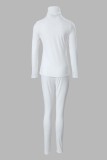 Blanco casual estampado básico cuello alto manga larga dos piezas