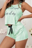 Grünes Casual Living Print Basic Tank Top Shorts Pyjama Set mit O-Ausschnitt