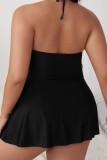 Zwarte Sexy Solid Backless Grote maten badmode