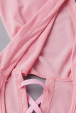 Pink Sexy Solid Patchwork Asymmetrical Zipper Hooded Collar Sleeveless Two Pieces
