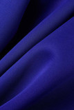 Blå Elegant Solid Patchwork Volanger Asymmetrisk Krage Aftonklänning Klänningar