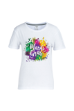 Witte T-shirts met patchwork en O-hals met Street Party-print