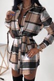 Kaki casual patchwork overhemdkraag jurken met lange mouwen