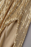 Gold Sexy Party Formal Sequins V Neck Dresses
