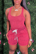 Бордовый Повседневная спортивная одежда С принтом Тай-дай Пэчворк U-образный вырез Без рукавов Из двух частей