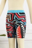 Red Sexy Print Patchwork Letter Pencil Bottoms