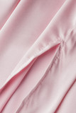 ピンク セクシー ソリッド パッチワーク スリット スパゲッティ ストラップ ストレート ドレス