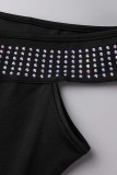 Schwarz Silber Sexy Lässiger Druck Solide Patchwork Rückenfreier V-Ausschnitt Ärmelloses Kleid Kleider