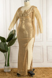 Gold Sexy Party formale Pailletten Kleider mit V-Ausschnitt