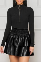 Faldas de color sólido convencional de cintura alta regular de patchwork sólido casual negro