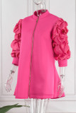 Geel Casual Sweet Elegant Solid Patchwork Fold Rits Rits Kraag A-lijn Grote maten jurken