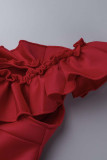 Paarse elegante effen patchwork off-shoulder jurken