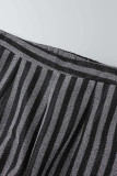 Negro casual rayas patchwork cuello vuelto manga larga dos piezas