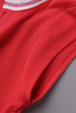 Красные однотонные лоскутные футболки с U-образным вырезом Sexy Street