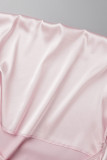 ピンク セクシー ソリッド パッチワーク スリット スパゲッティ ストラップ ストレート ドレス