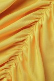 Gele Casual Solid Fold O Neck Jurken met lange mouwen