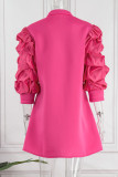 Geel Casual Sweet Elegant Solid Patchwork Fold Rits Rits Kraag A-lijn Grote maten jurken