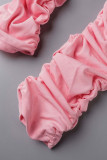 Roze Sexy Effen Patchwork Asymmetrische Rits Capuchon Kraag Mouwloos Twee Stukken