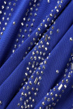 Blå sexig formella heta borrning paljetter O-hals Trumpet sjöjungfruklänningar