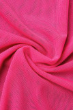 Rose Rouge Sexy Bandage Solide Patchwork Transparent O Cou Sans Manches Deux Pièces