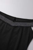 Zwart Sexy Casual Print Effen Patchwork Ruglooze V-hals Mouwloze jurkjurken
