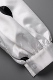 ホワイト カジュアル プリント ポルカ ドット パッチワーク ベルト付き ボウ リボン カラー A ライン プラス サイズ ドレス
