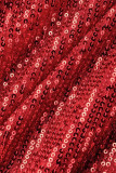 Robes de soirée sexy rouges à col en V et paillettes formelles