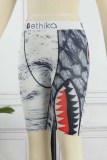 Pantaloni a matita a vita media con lettere patchwork stampate sexy grigie