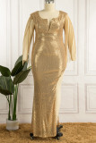 Gold Sexy Party formale Pailletten Kleider mit V-Ausschnitt
