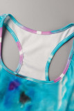 Bleu Violet Casual Sportswear Imprimé Patchwork U Neck Sans Manches Deux Pièces