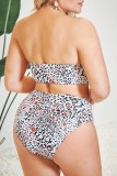 Multicolor Sexy Print Bandage Backless Halfter Plus Size Bademode (mit Polsterungen)