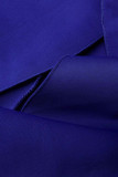 Blauwe elegante effen patchwork volant asymmetrische kraag avondjurkjurken