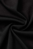 Negro casual letra bordado patchwork cremallera cuello manga corta dos piezas