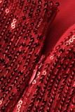 Robes de soirée sexy rouges à col en V et paillettes formelles