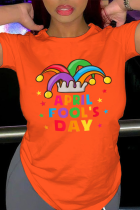 T-shirts à col rond et patchwork à imprimé vintage Orange Party
