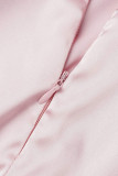 Robes droites à bretelles spaghetti fendues en patchwork solide rose sexy