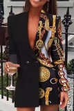 Champagner Casual Patchwork Pailletten V-Ausschnitt Langarm-Kleider