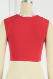 Red Sexy Street Solid Patchwork U Neck T-Shirts