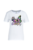 Blanco Sexy Daily Butterfly Print Patchwork O Cuello Camisetas