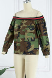 Camouflage Casual Camouflage Print Patchwork Off the Shoulder Capispalla