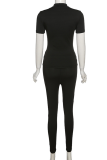 Black Sexy Solid Patchwork Half A Turtleneck Short Sleeve Two Pieces