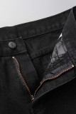 Черные повседневные рваные прямые однотонные джинсы с высокой талией