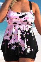 Zwart roze sexy print backless swimwears (met vulling)