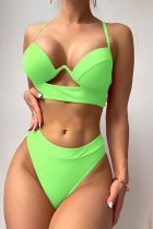 Зеленые сексуальные однотонные купальники с перекрестными ремешками и открытой спиной (с прокладками)