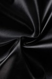 Black Casual Patchwork Zipper Outerwear
