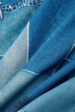 Bleu Robes Décontractées Imprimées Col Chemise Manches Longues Grandes Tailles